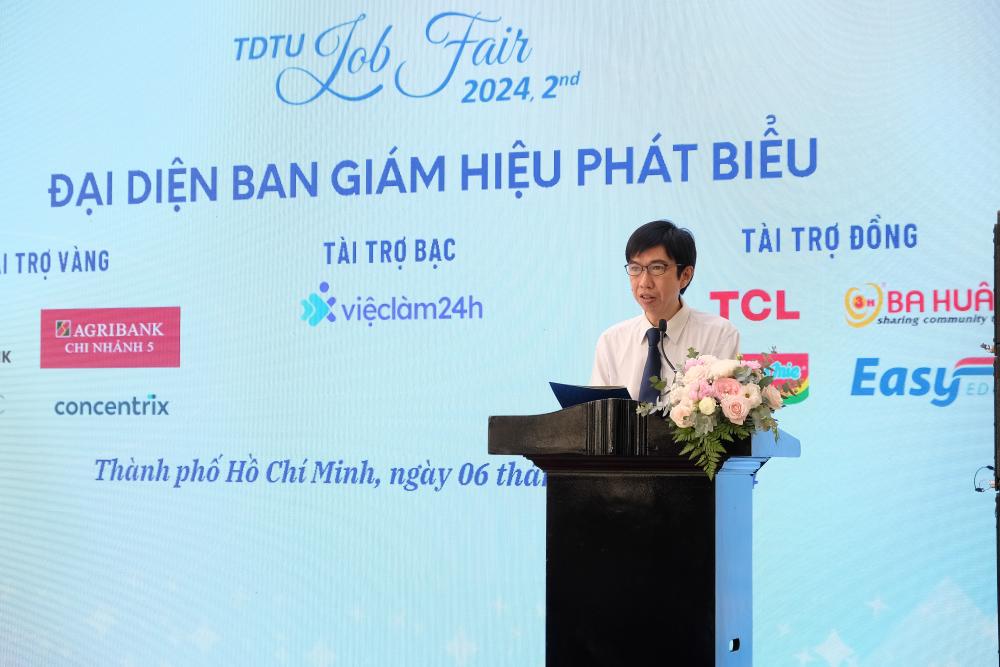 Dr. Vo Hoang Duy, Vice President of TDTU, delivering a speech at the Opening Ceremony